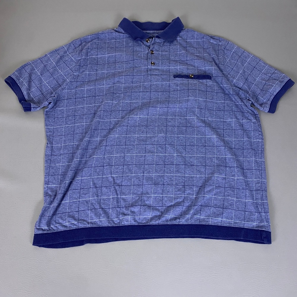 Harbor Bay Polo Shirt Men's Size 3XL Big & Tall Blue Grid Short Sleeve Cotton